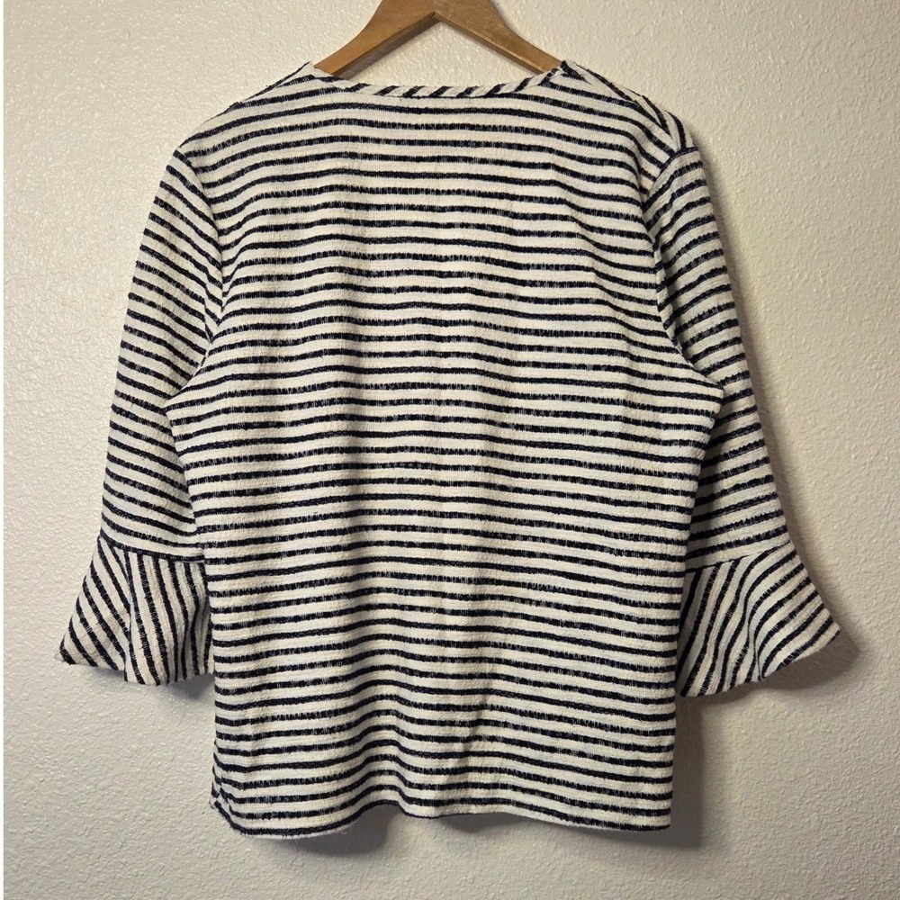 Saks Fifth Ave Breton Striped Open Front Cardigan Coastal Chic Lightweight XL - Picture 7 of 7